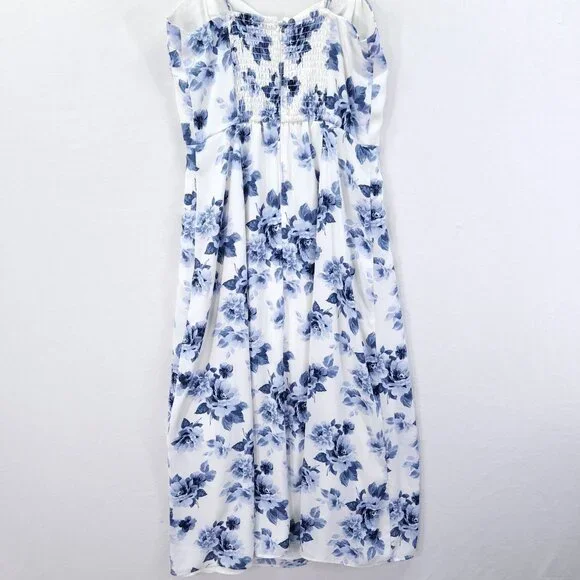 Abercrombie & Fitch Dress Size Small Blue Floral Corset Seamed Midi Slit - Picture 9 of 14